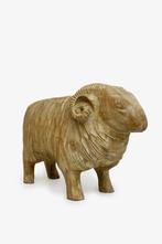 Handbewerkte vintage houten ram beeld schaap geit buste, Ophalen of Verzenden