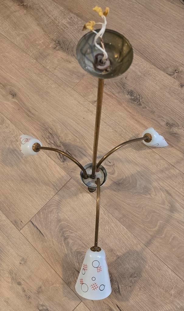 3 armige Italiaanse vintage hanglamp/kroonluchter '60, Huis en Inrichting, Lampen | Kroonluchters, Gebruikt, Metaal, Ophalen of Verzenden