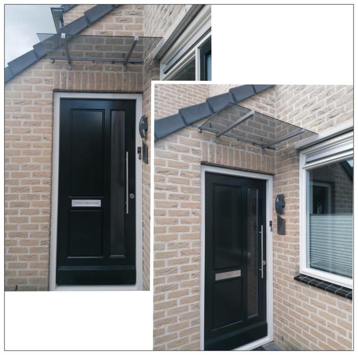 Deurluifel, luifel op maat gemaakt. Rvs/glas NIEUW, Doe-het-zelf en Verbouw, Deuren en Horren, Nieuw, Buitendeur, 200 tot 215 cm