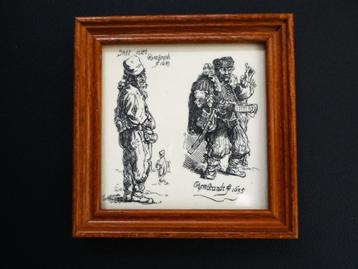 Tegel met 2 etsen naar Rembrandt Een Boer en De Kwakzalver beschikbaar voor biedingen