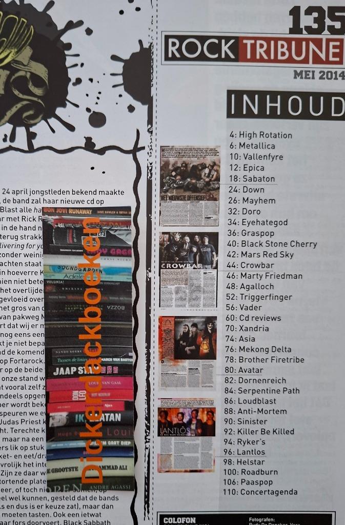 Rock Tribune Nr: 135, 2014; Black Label, Society Vader, Asia, Verzamelen, Muziek, Artiesten en Beroemdheden, Gebruikt, Boek, Tijdschrift of Artikel