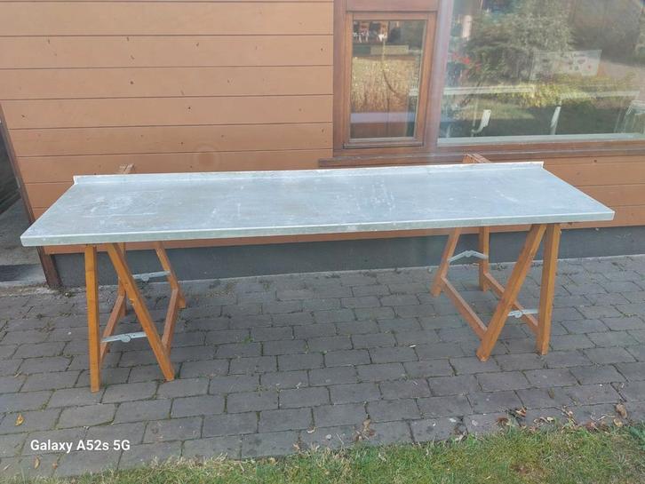 Galva Plaat met Houten Onderstel, Huis en Inrichting, Tafelonderdelen, Gebruikt, Tafelblad, 150 tot 200 cm, 50 tot 100 cm, Rechthoekig