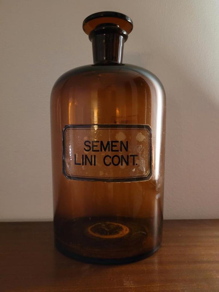 Grote Antieke Apothekerspot / Vaas - Semen Lini Cont., Verzamelen, Retro, Huis en Inrichting, Ophalen of Verzenden