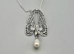 Zilveren hanger met zwaan, parel swarovski ketting. 2025/709, Met edelsteen, ., Nieuw, Ophalen of Verzenden