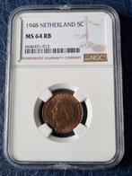 5 cent 1948 MS64 NGC slab, Ophalen of Verzenden, Koningin Wilhelmina, 5 cent