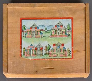 Vintage houten speelgoedset - blokkendoosje beschikbaar voor biedingen