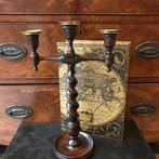 Engels antieke eiken 3 armige Barley Twist kandelaar, Antiek en Kunst, Ophalen of Verzenden, Overige materialen