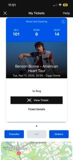 Benson boone! 11 november, Tickets en Kaartjes, Eén persoon, November