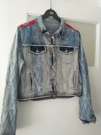 Mooie spijkerjas met stiksel en palletjes en opdrukken, Ophalen of Verzenden, Zo goed als nieuw, Blauw