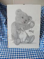 Grote beer met poesje heel mooi schilderijtje, Antiek en Kunst, Ophalen of Verzenden