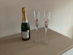 2 UNIEKE KRISTALLEN MONDGEBLAZEN  GLAZEN MET  2 RODE HARTEN, Ophalen, Nieuw, Glas of Glazen