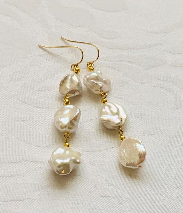 Parel Oorbellen van Japanse Biwa Parels 14K, Sieraden, Tassen en Uiterlijk, Oorbellen, Nieuw, Goud, Ophalen of Verzenden