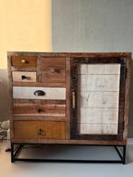 Vintage lade- opbergkastje dressoir massief gerecycled hout, Ophalen, Zo goed als nieuw, 25 tot 50 cm