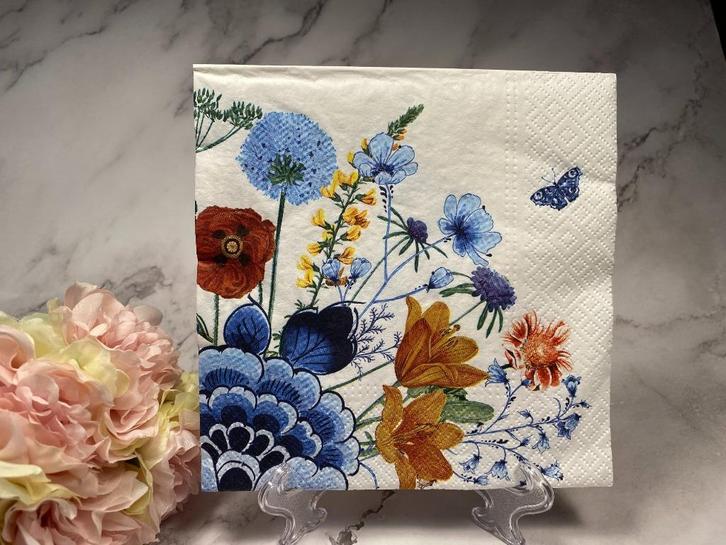 Knutsel servetten Delfts blauw wilde bloemen decoupage 702A, Hobby en Vrije tijd, Knutselen, Nieuw, Materiaal, Ophalen of Verzenden