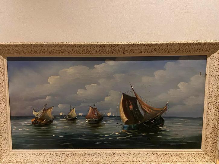 Schilderij - Zeilschepen, Huis en Inrichting, Woonaccessoires | Vazen, Gebruikt, Overige kleuren, Minder dan 50 cm, Overige materialen