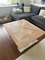Landelijke salontafel 100x120 cm – wit onderstel & visgraat, Huis en Inrichting, Tafels | Salontafels, Ophalen, Gebruikt, 100 tot 150 cm