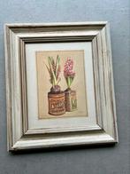 Vintage ingelijste bloemen prent, Ophalen, Zo goed als nieuw, Hout, Minder dan 50 cm
