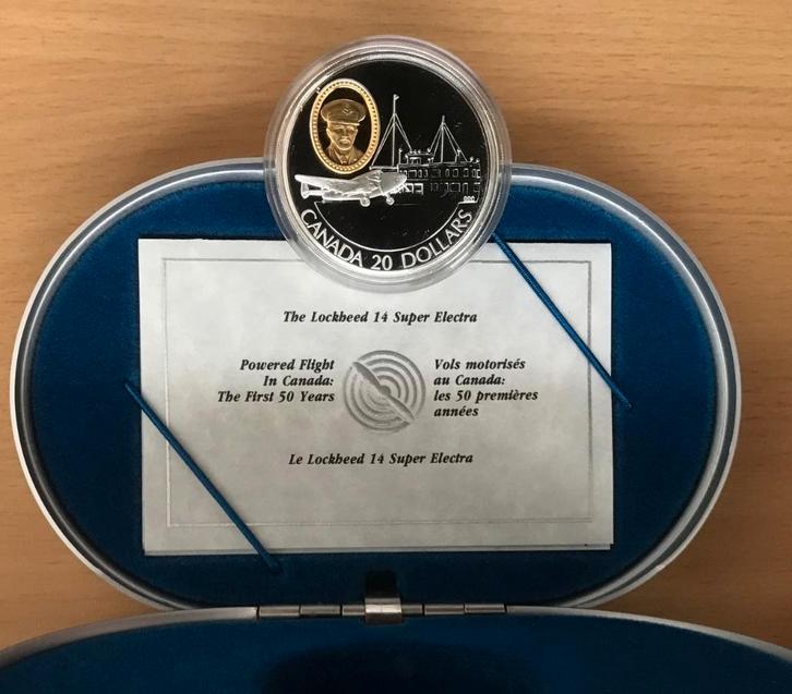 Canada - Silver 20 Dollars 1993 - Lockheed 14 Super Electra, Postzegels en Munten, Munten | Amerika, Setje, Noord-Amerika, Goud