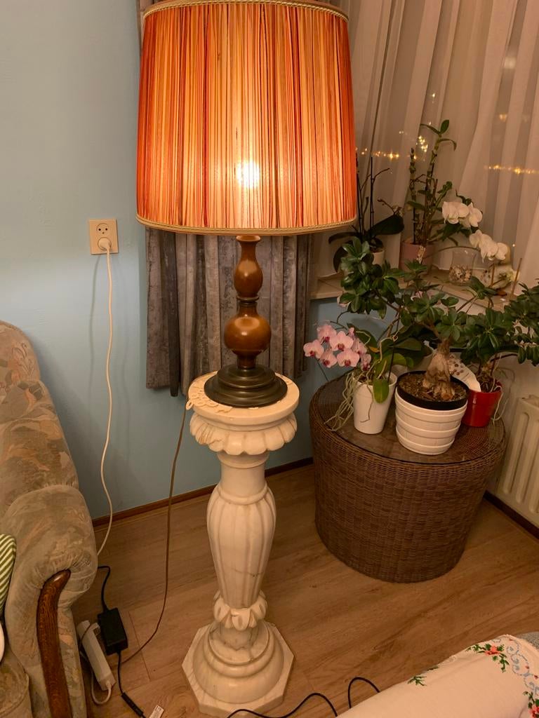 Antieke Schemerlamp met Marmeren Zuil, Ophalen, Gebruikt, 100 tot 150 cm