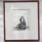 Rembrandt Ets - Zittende Figuur, Antiek en Kunst, Kunst | Etsen en Gravures, Ophalen