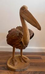Houten staande pelikaan +/- 60cm hoog +/- 35cm breed, Ophalen of Verzenden