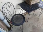 Frans Brocante gietijzeren tuinset 2 stoelen en tafel, Ophalen