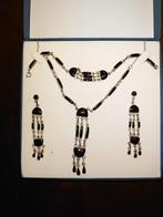 Zilveren ketting oorbellen armband onyx of agaatedelsteen, Zwart, Nieuw, Ophalen of Verzenden, Met edelsteen