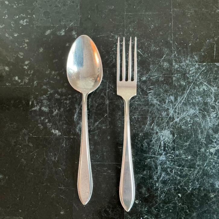 Verzilverd geboorte bestek Sola & Keltum (2set) naam Frans, Antiek en Kunst, Antiek | Bestek, Ophalen of Verzenden