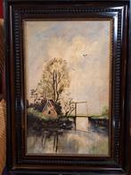 Schilderij: Visser in Roeiboot bij Brug, Ophalen of Verzenden