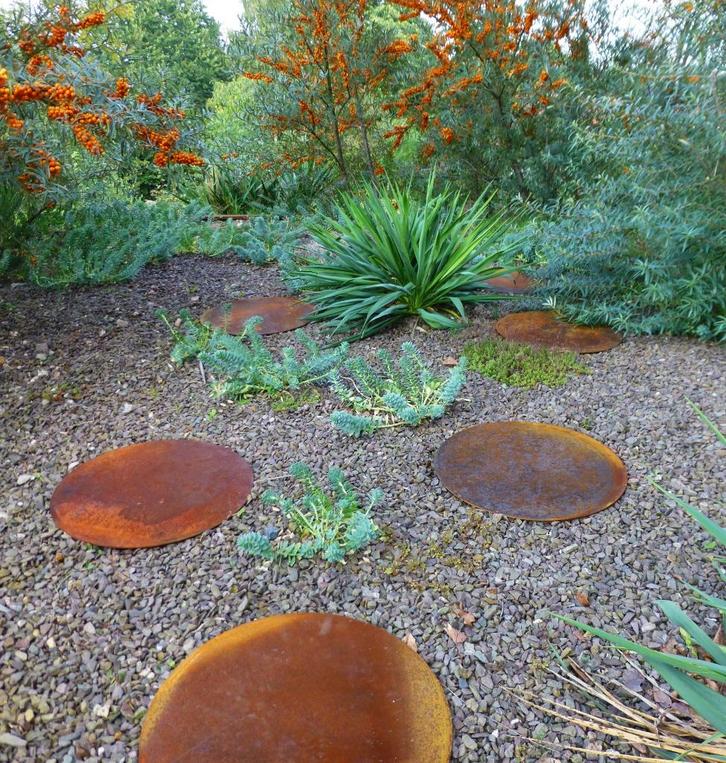 Corten stapstenen/tegels in vormen rond / vierkant / zeskant, Tuin en Terras, Tegels en Klinkers, Nieuw, Overige typen, Overige materialen