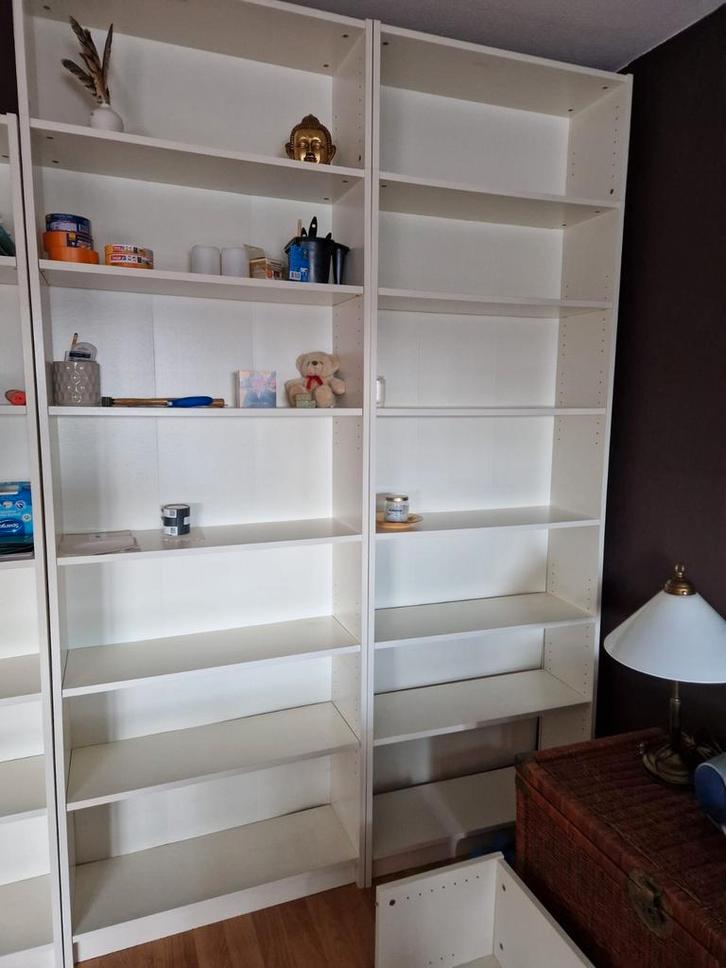 3x witte Billy Boekenkast Ikea met Verhogers, Huis en Inrichting, Kasten | Boekenkasten, Gebruikt, 50 tot 100 cm, 200 cm of meer