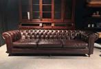Chesterfield 3-zitsbank leer donkerbruin vintage, Huis en Inrichting, Banken | Bankstellen, Ophalen, 250 tot 300 cm, Driepersoons
