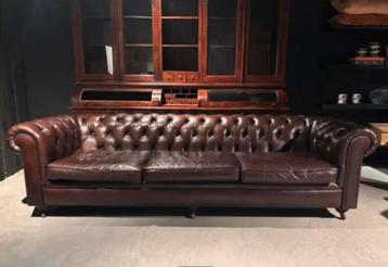 Chesterfield 3-zitsbank leer donkerbruin vintage beschikbaar voor biedingen