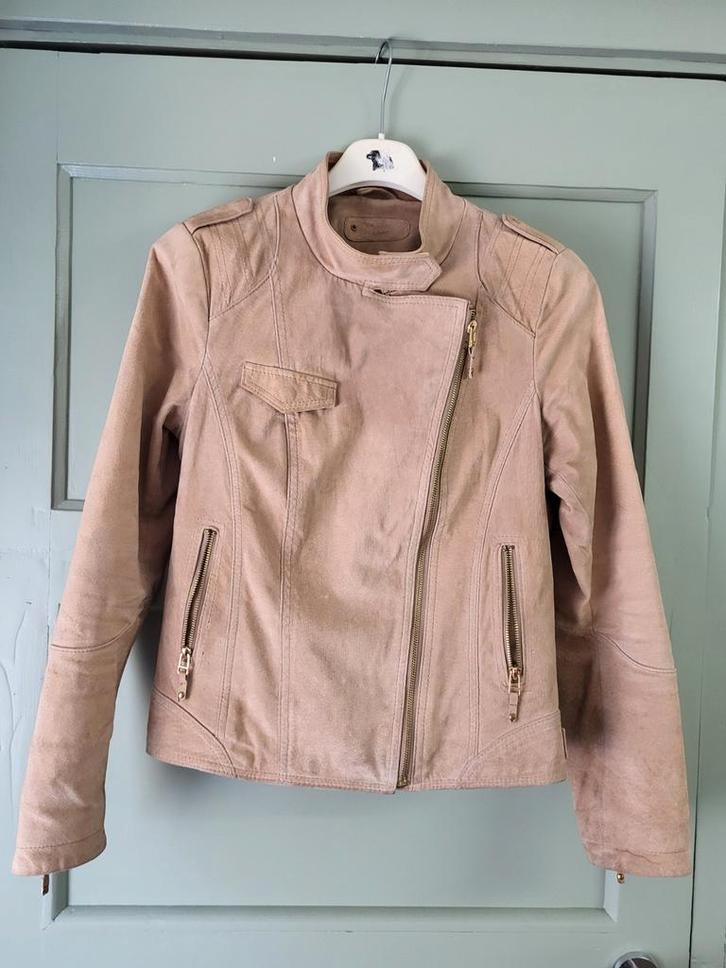 C&A Yessica Leren Jasje Beige Maat 38, Kleding | Dames, Jasjes, Kostuums en Pakken, Zo goed als nieuw, Jasje, Maat 38/40 (M), Beige