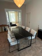 Zwarte marmeren eettafel met stalen frame, Ophalen, Gebruikt, 50 tot 100 cm, Rechthoekig