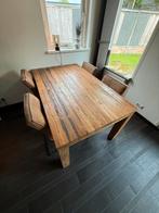 Massief teakhouten tafel met stoelen, Ophalen, Gebruikt, 200 cm of meer, 50 tot 100 cm