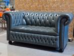 Chesterfield 2-persoons bank bankje blauw grijs leer !, Ophalen, 150 tot 200 cm, Tweepersoons, Rechte bank