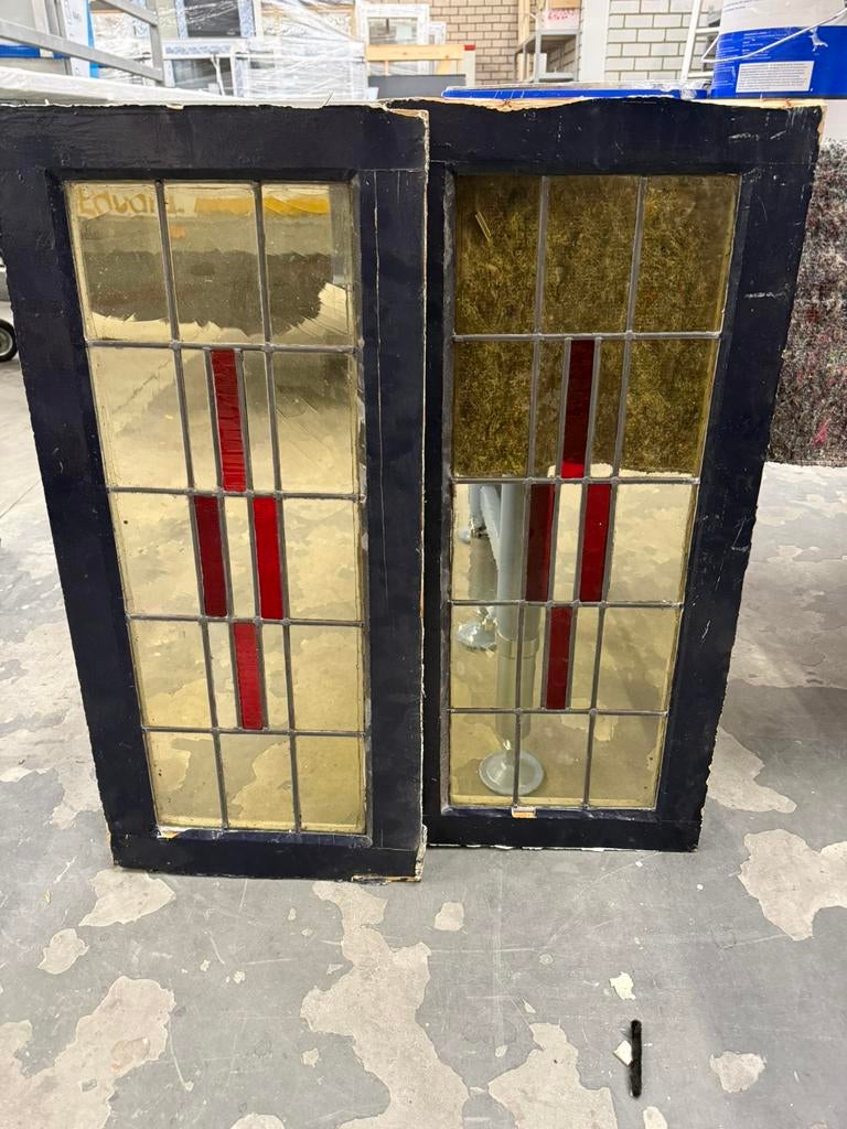 Set van 2 originele glas-in-lood ramen jaren 30 (1939), Doe-het-zelf en Verbouw, Glas en Ramen, Ophalen of Verzenden, Zo goed als nieuw