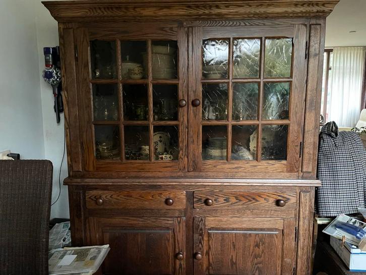 Massief Eiken Vitrinekast - Vintage, Antiek en Kunst, Antiek | Meubels | Kasten, Ophalen