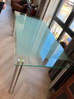 Glazen Eettafel met RVS Poten - Demontabel, Huis en Inrichting, Tafels | Eettafels, Ophalen, Gebruikt, Glas, Vijf personen of meer
