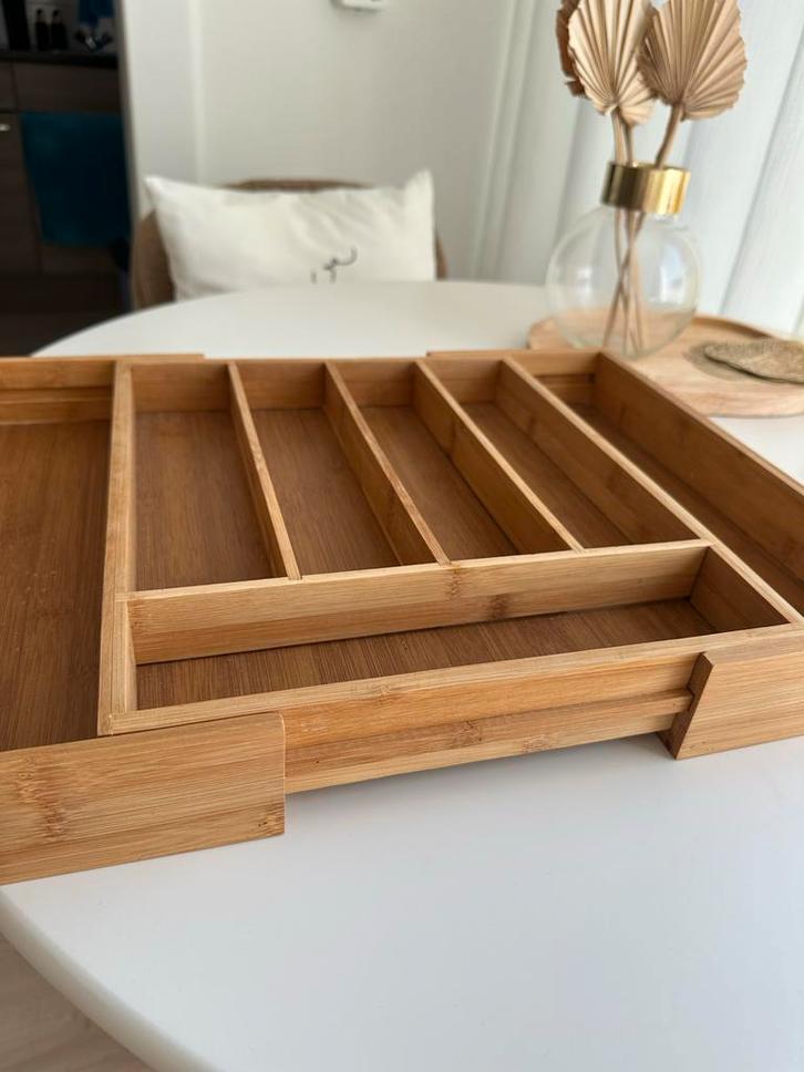 Uitschuifbare Bamboe Bestekbak - Keukenlade Organizer, Huis en Inrichting, Keuken | Bestek, Nieuw, Los bestek, Hout, Ophalen of Verzenden