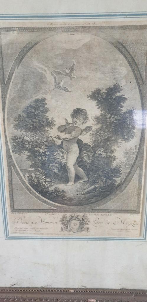 Oud Frans schilderij gravure prent engel l'amour Paris, Antiek en Kunst, Curiosa en Brocante, Ophalen of Verzenden