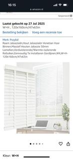 Houten jaloezie (nieuw) 120 cm breed en 160 cm lang, 100 tot 150 cm, Wit, Nieuw, Ophalen of Verzenden