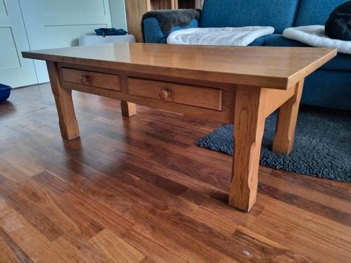 Licht eiken salontafel met 2 schuifladen, Huis en Inrichting, Tafels | Salontafels, Gebruikt, Minder dan 50 cm, 50 tot 100 cm