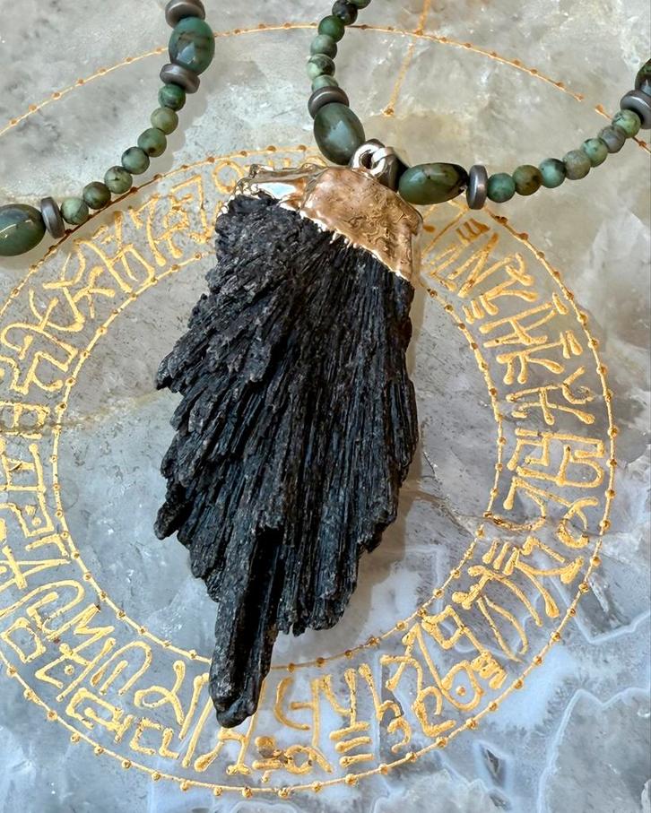 Ruwe Kyaniet met Amazoniet en egyptische turkoois, Sieraden, Tassen en Uiterlijk, Kettingen, Zo goed als nieuw, Steen of Mineraal