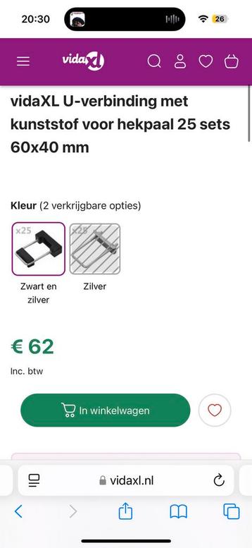 U-verbinding met kunststof voor hekpaal 25 sets 60x40 mm beschikbaar voor biedingen