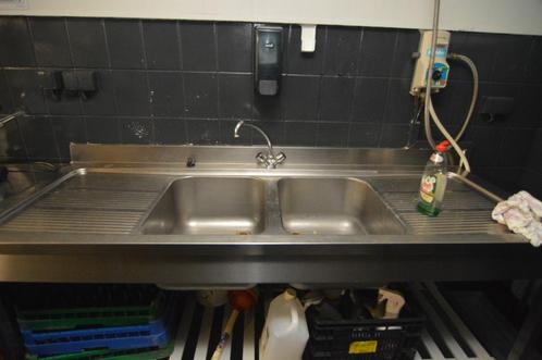 RVS werkbank met spoelbakken, Doe-het-zelf en Verbouw, Werkbanken, Gebruikt, 170 cm of meer, Ophalen