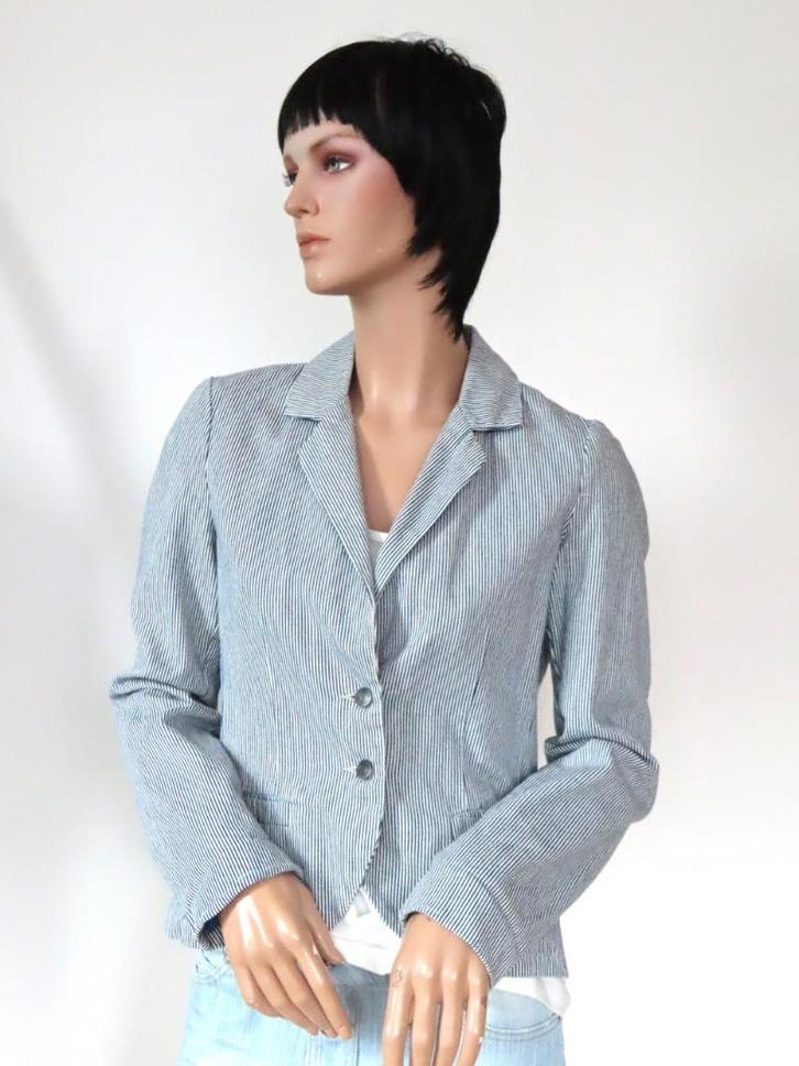 OBJECT "Bitzy Denim Blazer" Blauw/Wit Gestreepte Jasje M 38, Kleding | Dames, Jasjes, Kostuums en Pakken, Zo goed als nieuw, Jasje