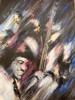 Vintage schilderij jazz Jimi Hendrix gesigneerd, Ophalen of Verzenden