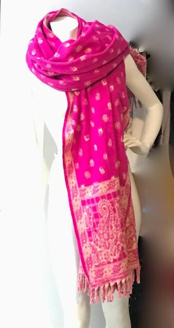 ZACHT shawl 100% wol fuchsia caramel-beige  beschikbaar voor biedingen